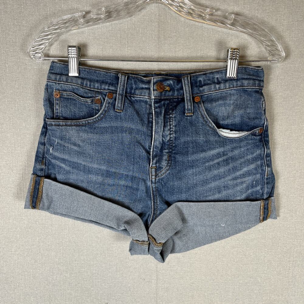 Madewell Jean Shorts Womens Size 27 Blue Denim High-Rise Roll Cuff 1.5" Inseam.